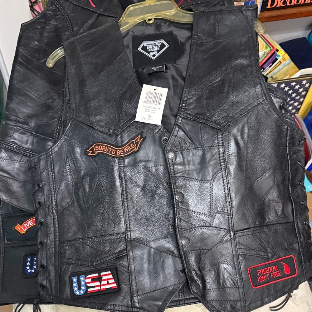 Black Leather Vest with Patches